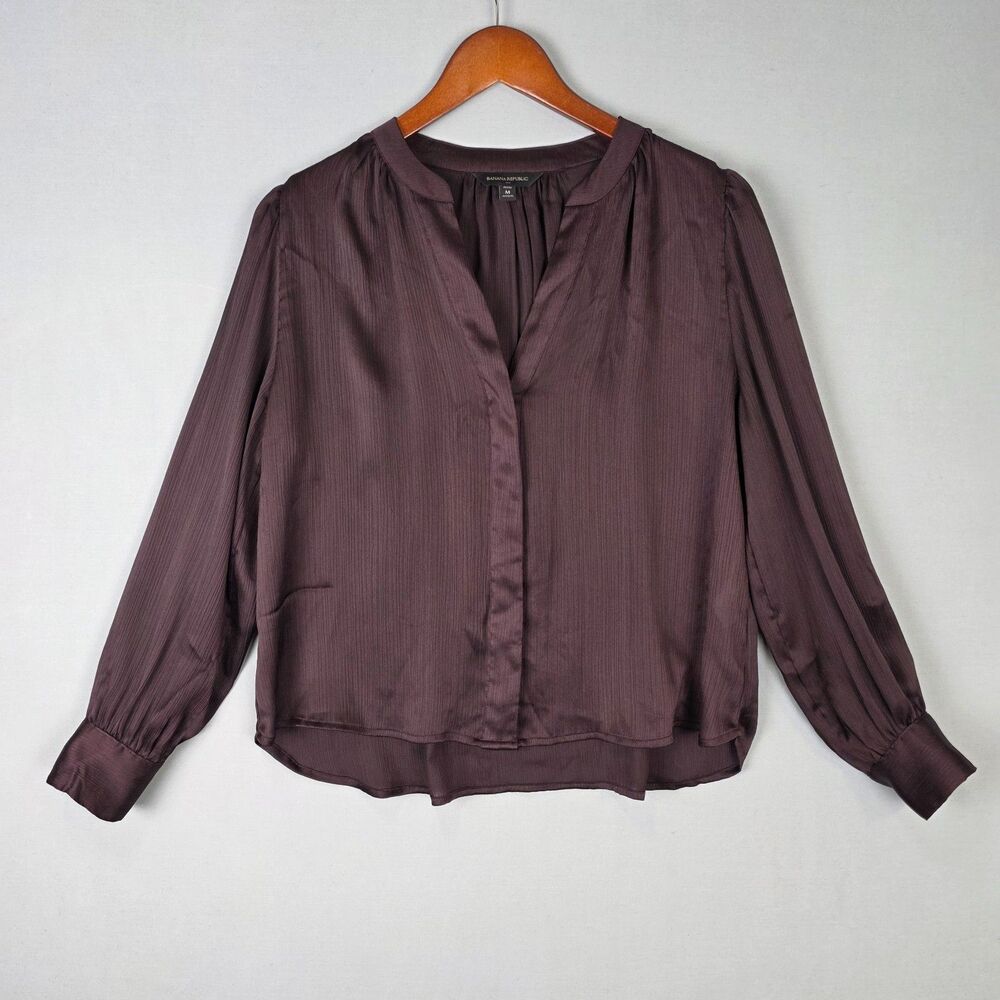 Banana Republic Purple Shrilled Long Sleeve Top Tunic Blouse Medium Petite Faire